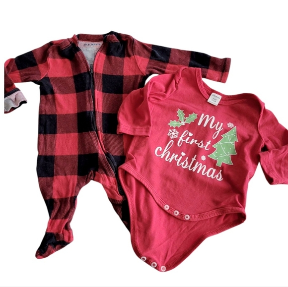 Old Navy Shein Plaid and Christmas Red and Black Baby Onsie Set Size 0 To 3 Mon - Picture 1 of 8